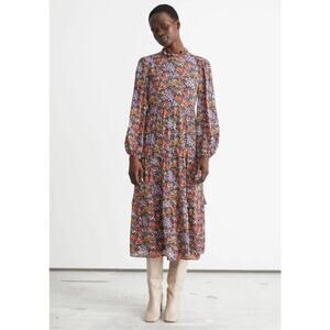 & Other Stories Floral Printed Tiered Long Sleeve Midi Dress Size 0